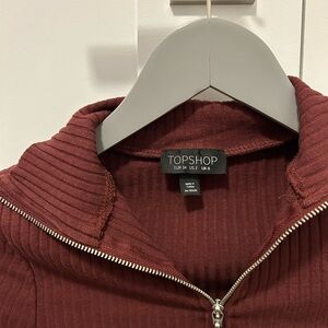 Topshop Burgundy Zip Up Turtleneck